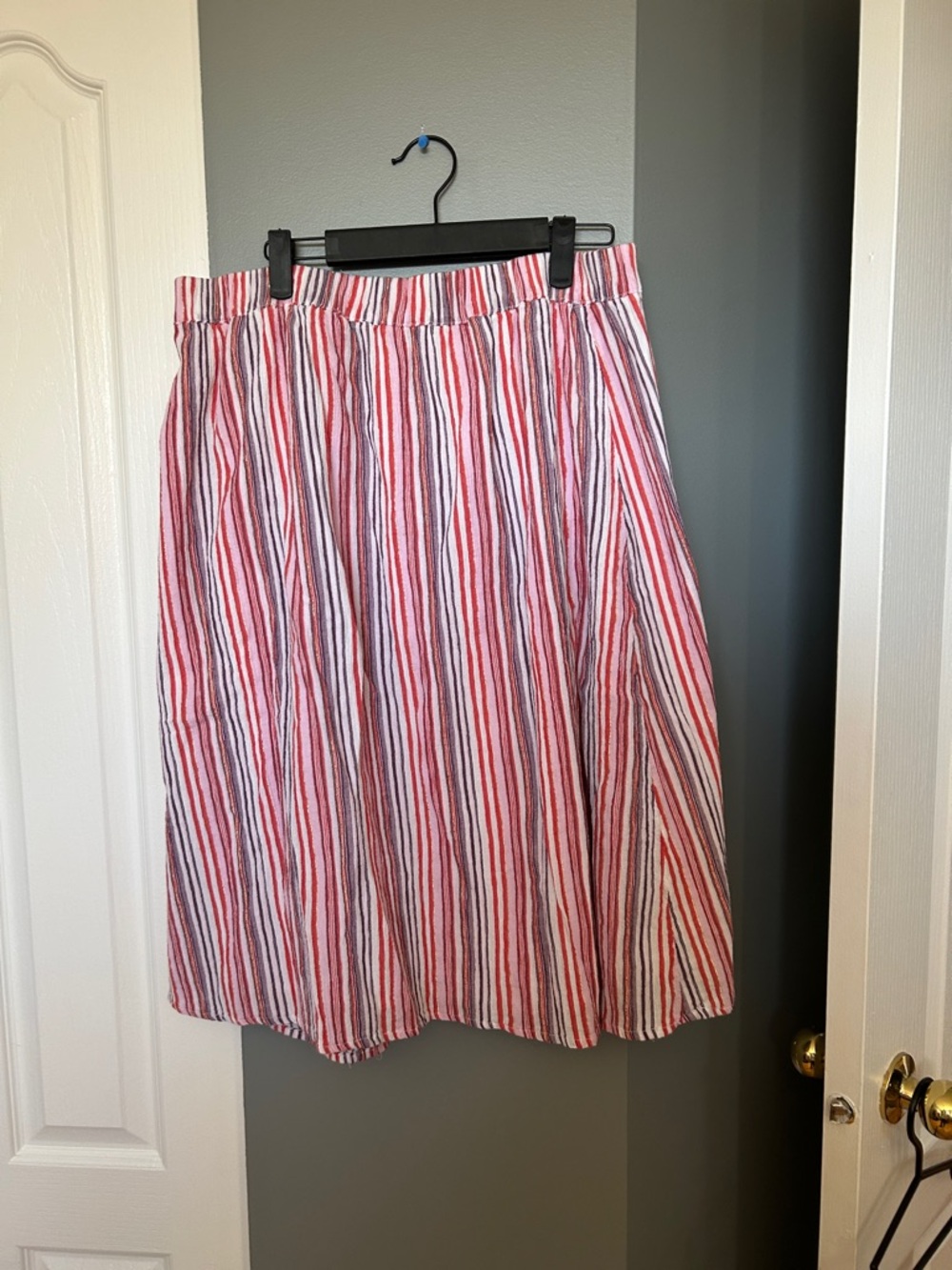 Joe Fresh Pink, Red & White Striped A-Line Skirt